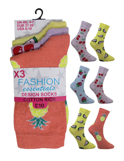 Women's Cotton Mix Ankle Socks Fruit Design (Assorted Colour)