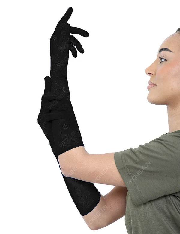 Women's Long Lace Bridal Elbow Length Gloves - thefancydress.co.uk