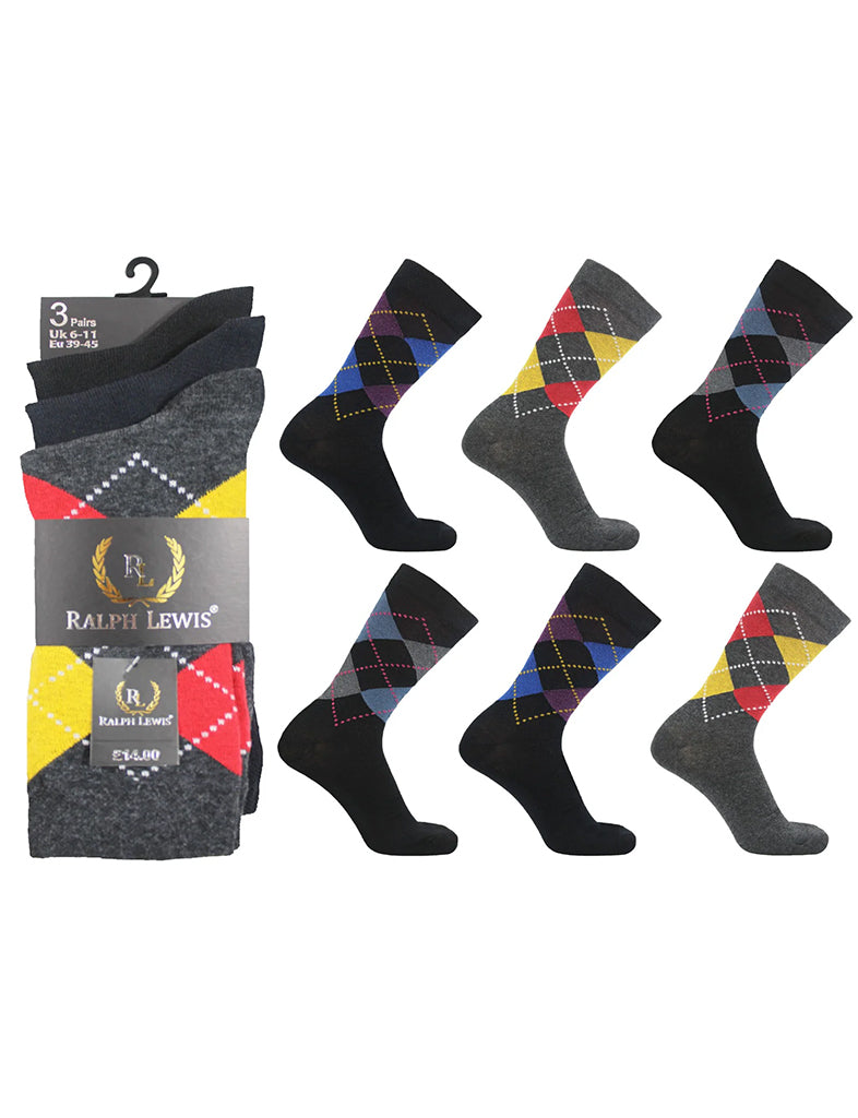 Men's Active Star Bright Argyle diamond Cotton Socks