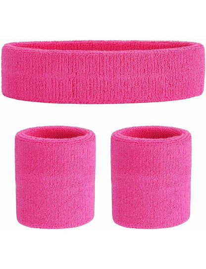 Ladies Gym Exercise Sports Neon Sweat Headband & Wristbands Set  pink pack 1