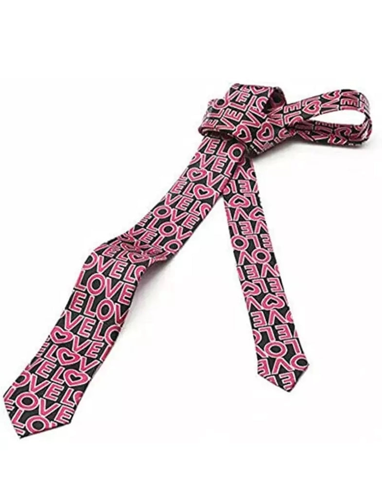 Men's Black & Hot Pink Love Text Tie