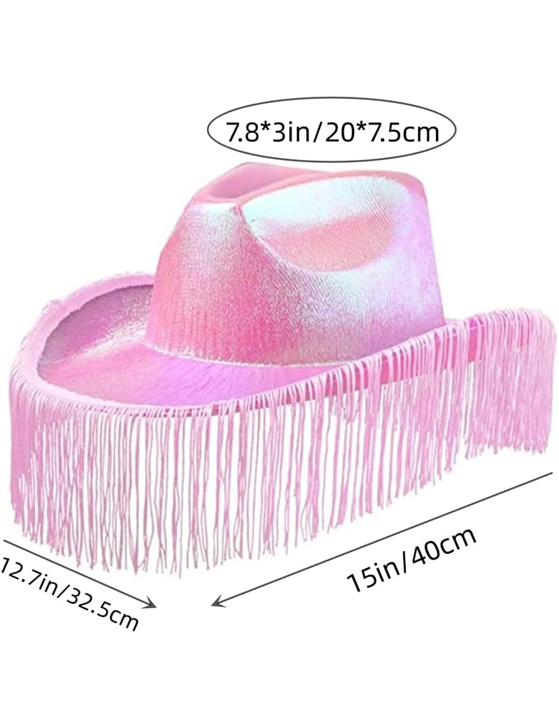 Adult Pink Iridescent Cowboy Hat With Fringe