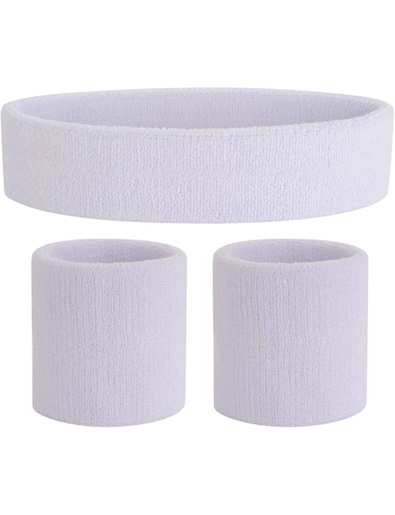 Ladies Gym Exercise Sports Neon Sweat Headband & Wristbands Set  white pack 1