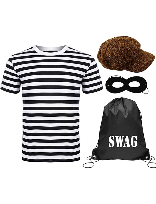 Kids 4Pcs Robber Costume Set– Striped Burglar Costume for Children's
