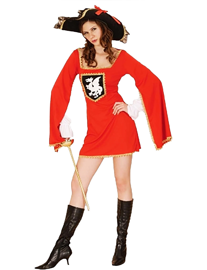 2PC Red Ladies Musketeer Fancy Dress Costume Set