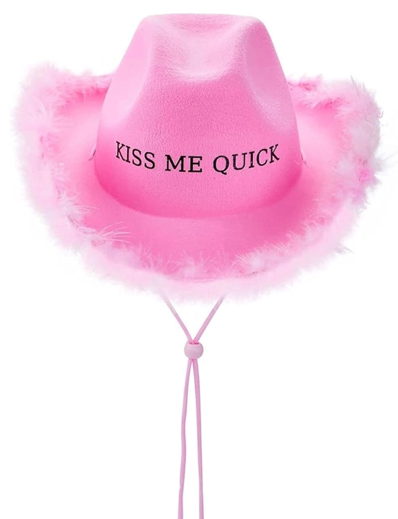 Women's Kiss Me Quick Fluffy Western Felt Wide Brim Cowboy Hat