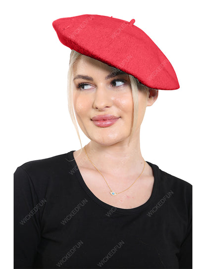 Unisex Wool Blend French Style Beret hat red