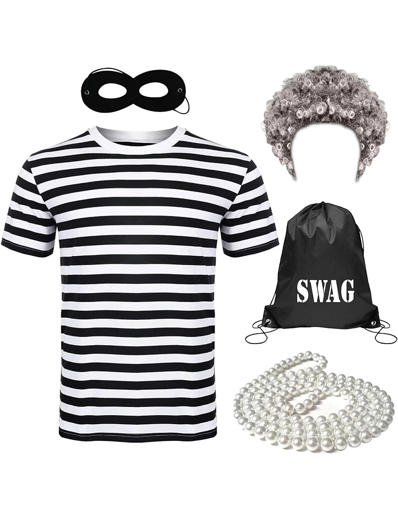 5 Pcs Old Lady Gangster Granny Fancy Dress Costume Set