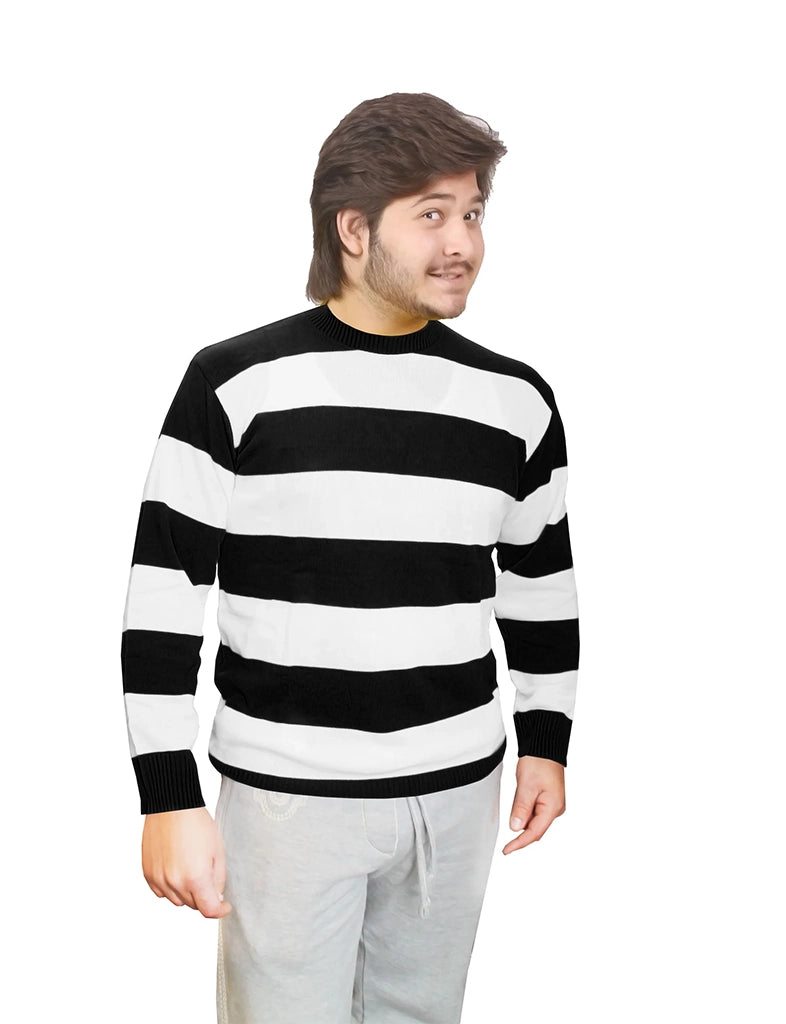 Unisex Black and White Stripe Convict Knitted Jumper