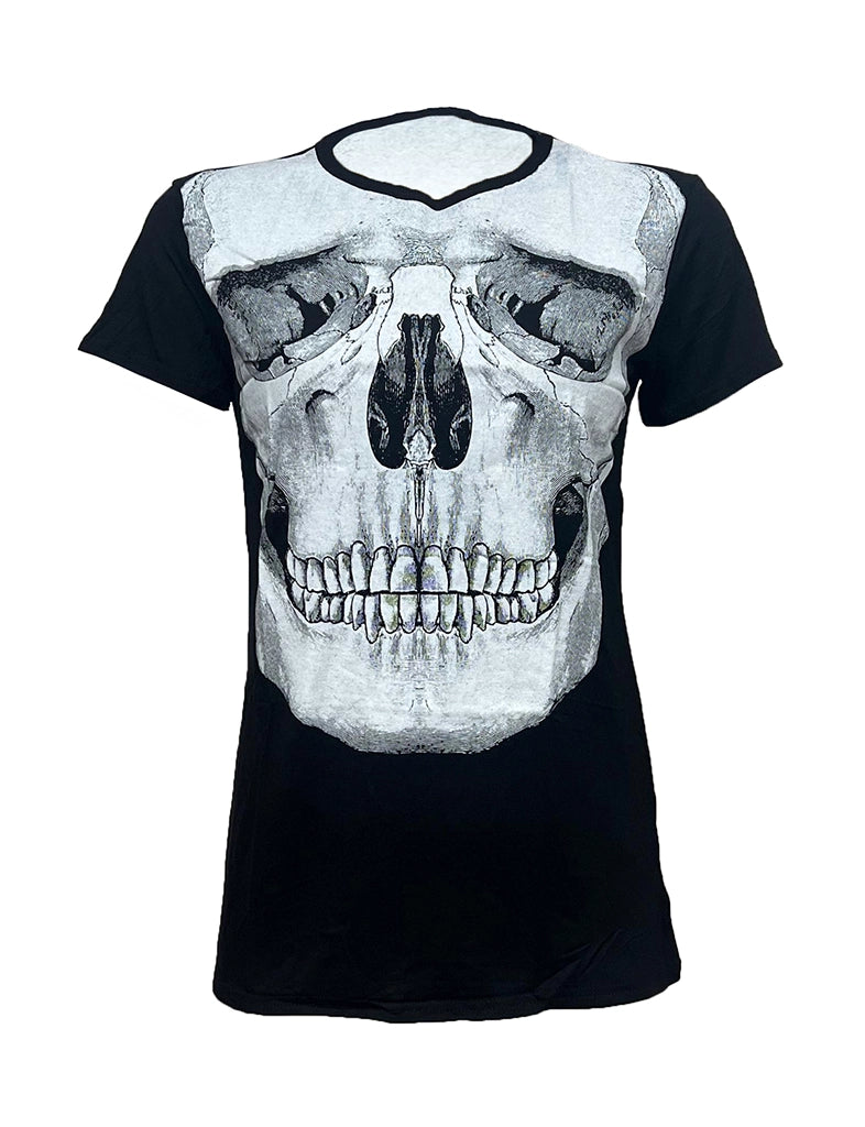 Women Scary Skull Printed Black T-Shirt