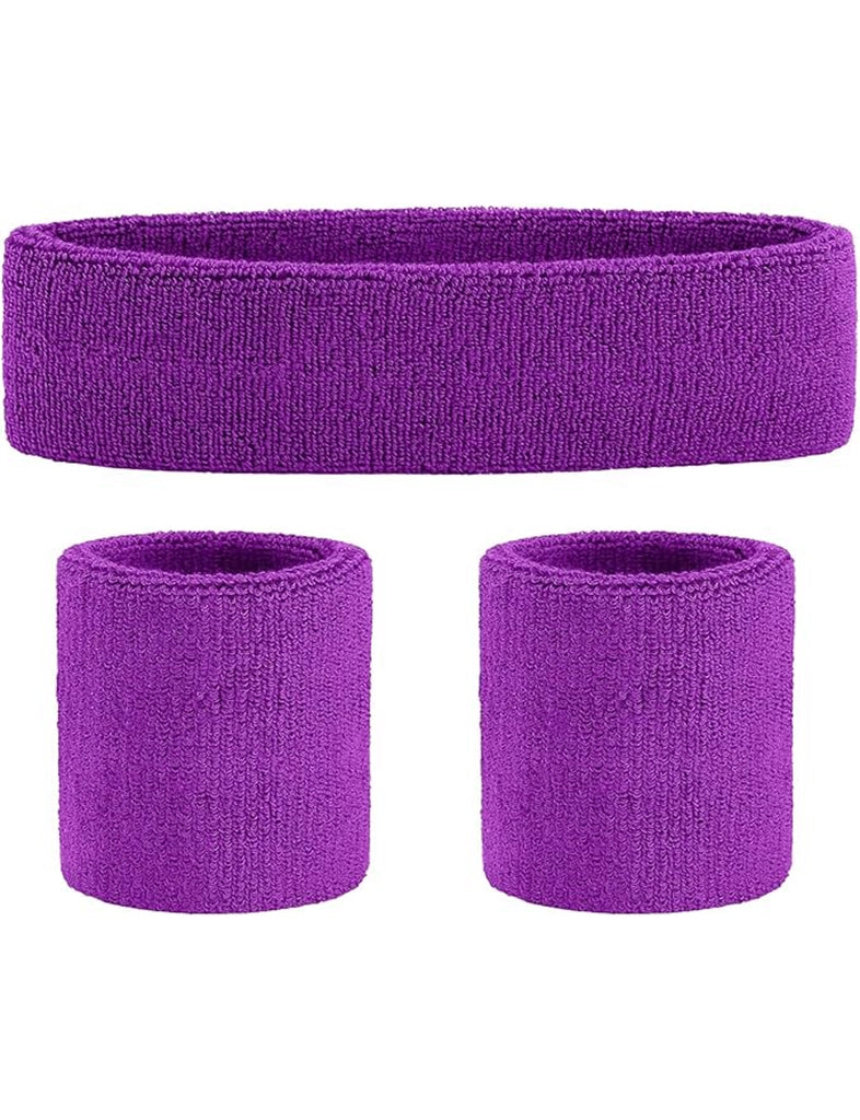 Ladies Gym Exercise Sports Neon Sweat Headband & Wristbands Set  purple pack 1