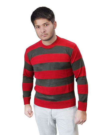 Unisex Red and Grey Stripe Knitted Jumper