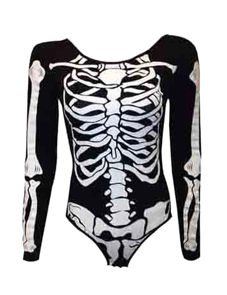 Women Skeleton Printed Full Sleeve Leotard
