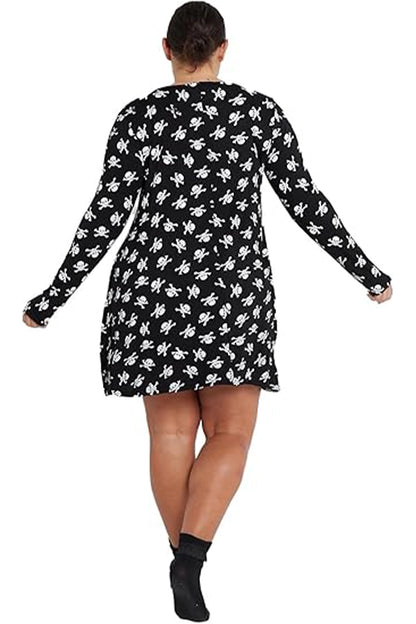 Women's Skull-Printed Black Swing Dress Costume