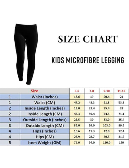 Girls' Microfibre Leggings size chart