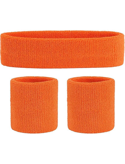 Ladies Gym Exercise Sports Neon Sweat Headband & Wristbands Set orange pack 1