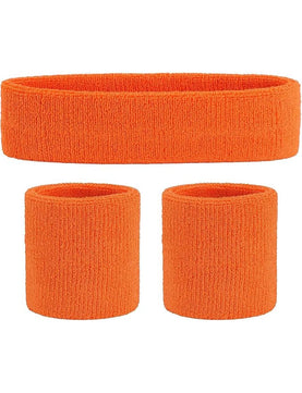 Ladies Gym Exercise Sports Neon Sweat Headband & Wristbands Set orange pack 1