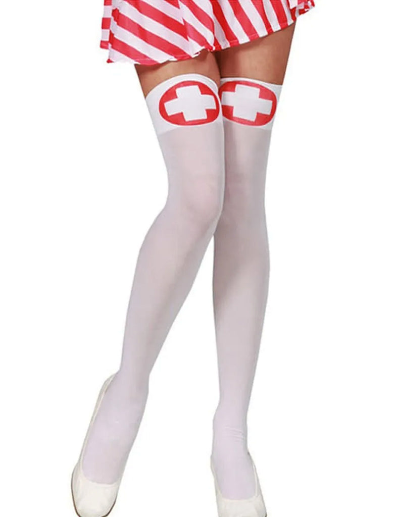 White Nurse Overknee Stockings Red Cross Costume Socks