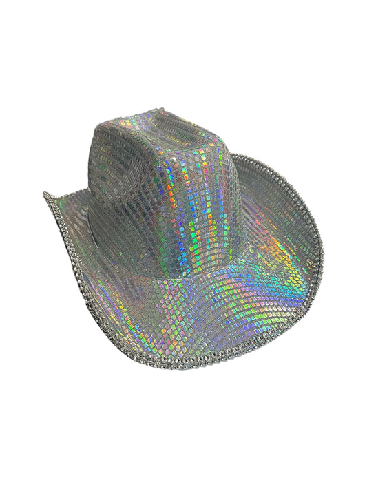 Adult Rainbow Silver Sequin Festival Cowboy Hat