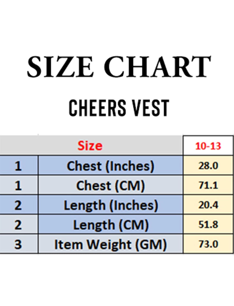 Girl High School Cheer Uniform Top Vest & Skirt size chart