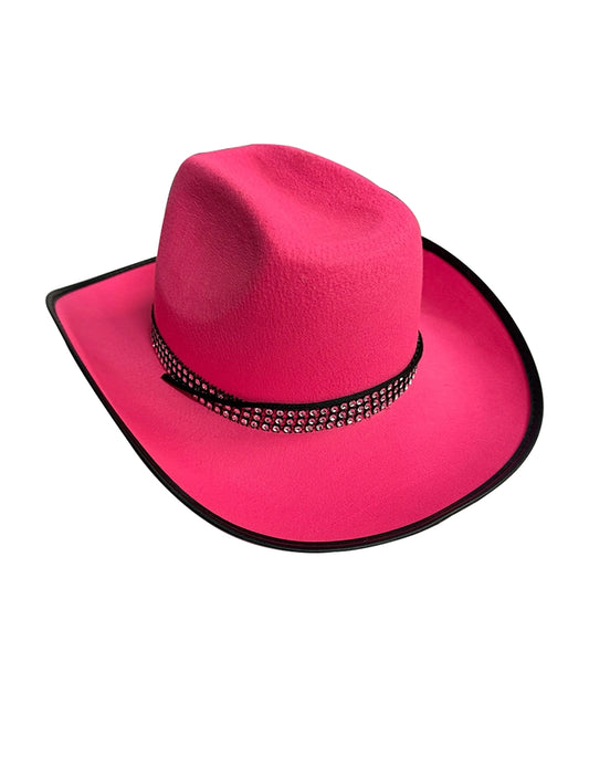 Adult Pink Vintage Gothic Cowboy Hat with Black Rivet Trim