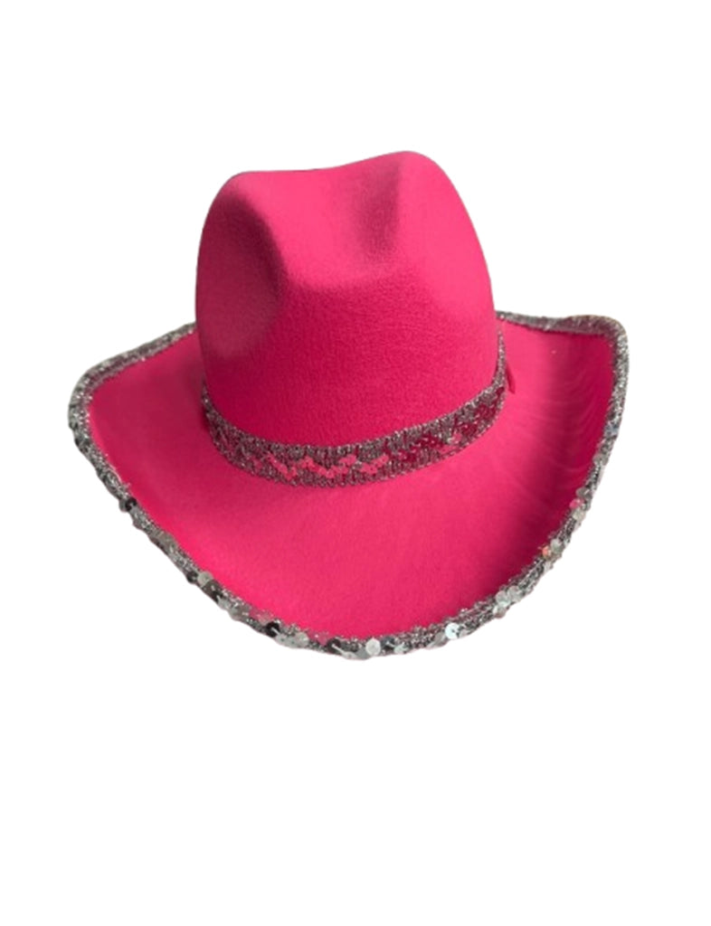 Adult Pink Western Cowgirl Hat with Sequin Band & Trim