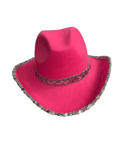 Adult Pink Western Cowgirl Hat with Sequin Band & Trim