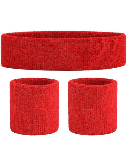 Ladies Gym Exercise Sports Neon Sweat Headband & Wristbands Set  red pack 1