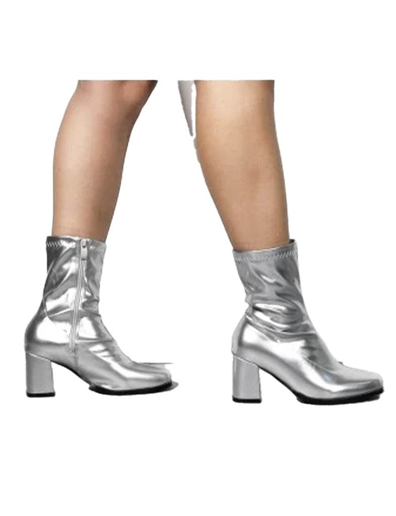 Girls Go Go Boots Mid Calf Block Heel Zipper Boot - thefancydress.co.uk