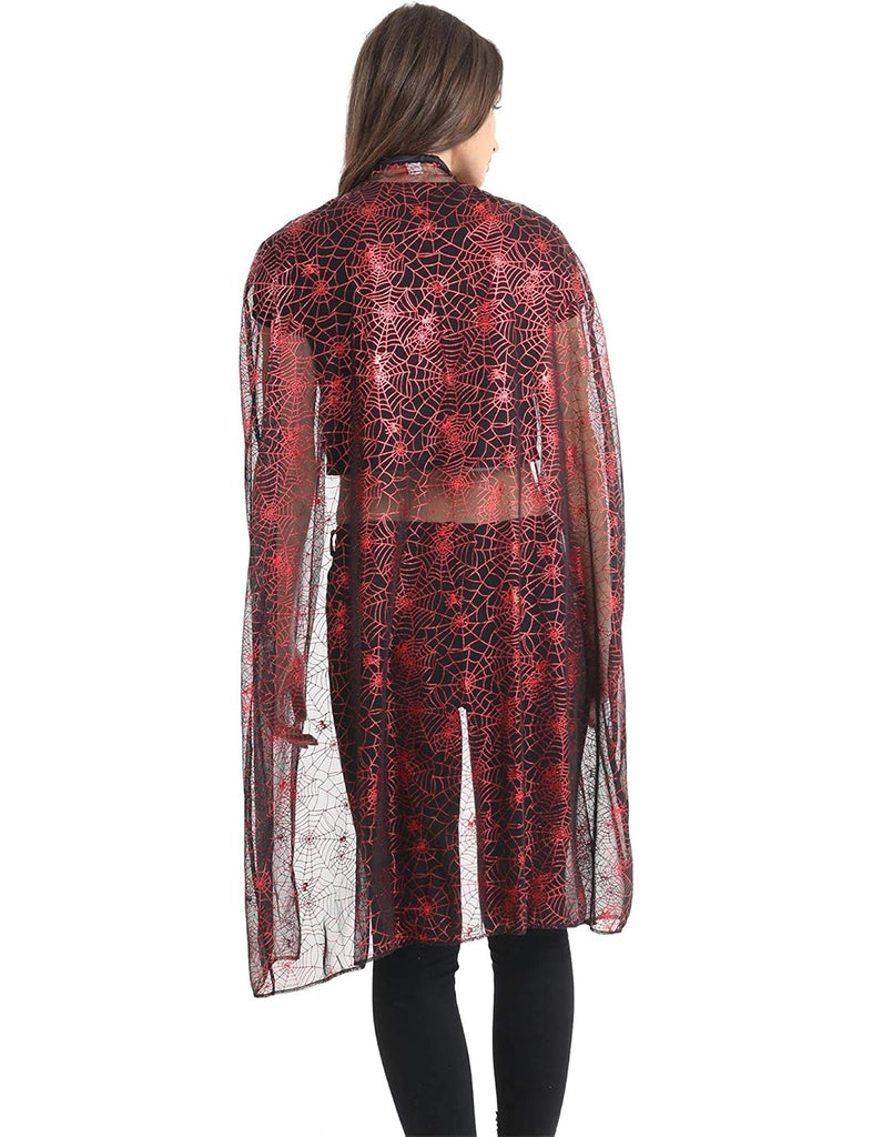 Ladies Halloween Fancy Dress Red Spider web Cape