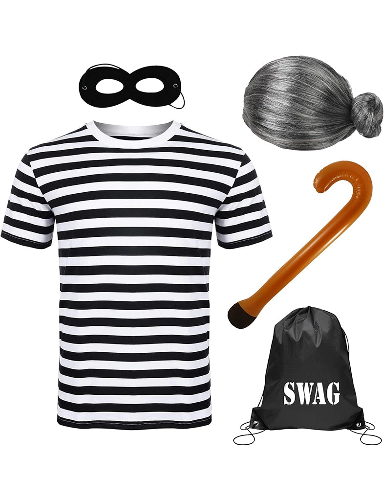 5 Pcs Burglar Gangster Grandma Costume Set 