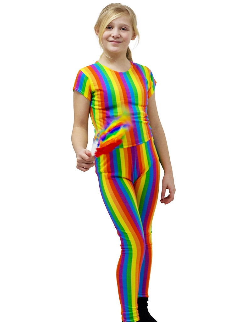 Girls Rainbow Stripe Crop Top Short Sleeves