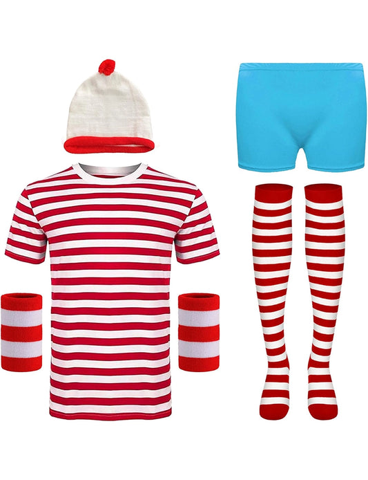 Women's 5PCS Red and White Stripe Book Week, Hen Night Costume Set