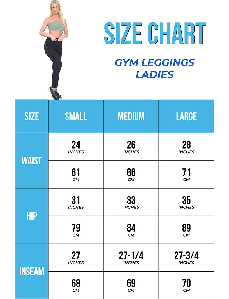 Women Activewear High Waist Leggings Fitness Gym size chart