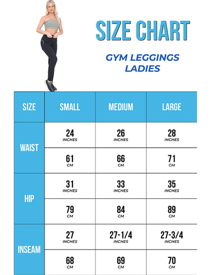 Women Activewear High Waist Leggings Fitness Gym size chart