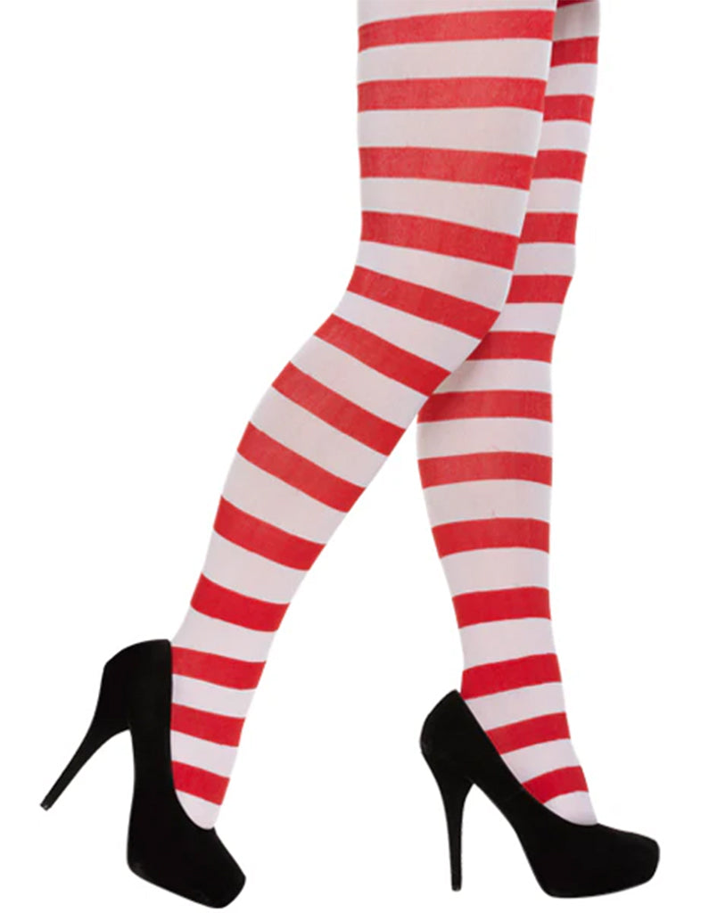 Adult Red and White Stripe Tights