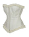 Ladies White Brocade Corset Top with Zip and Frill
