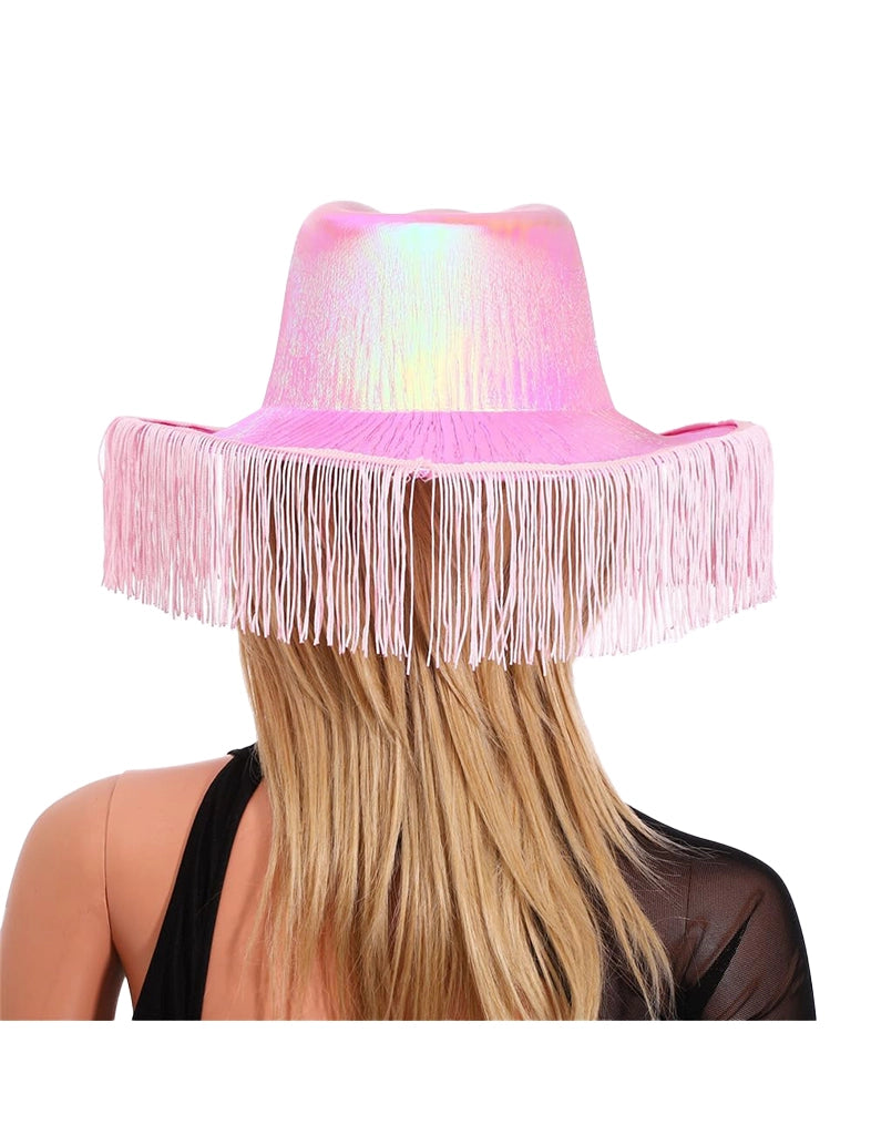 Adult Pink Iridescent Cowboy Hat With Fringe