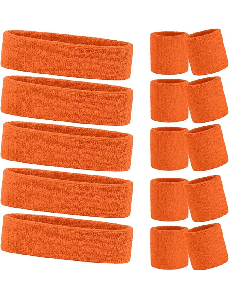 Ladies Gym Exercise Sports Neon Sweat Headband & Wristbands Set  orange pack 5