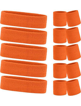 Ladies Gym Exercise Sports Neon Sweat Headband & Wristbands Set  orange pack 5