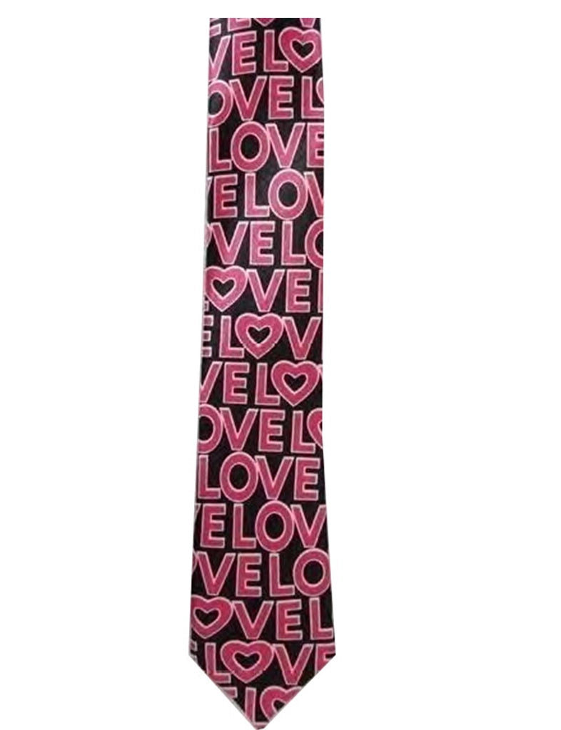 Men's Black & Hot Pink Love Text Tie