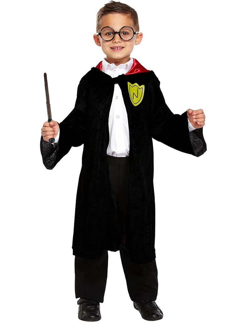 Boys Wizard Costume Accessories Magic Robe, Scarf, Magic Wand, & Glasses Set