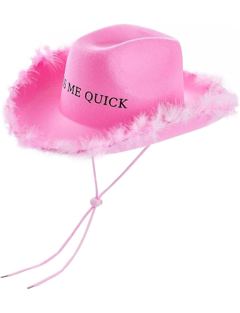 Women's Kiss Me Quick Fluffy Western Felt Wide Brim Cowboy Hat