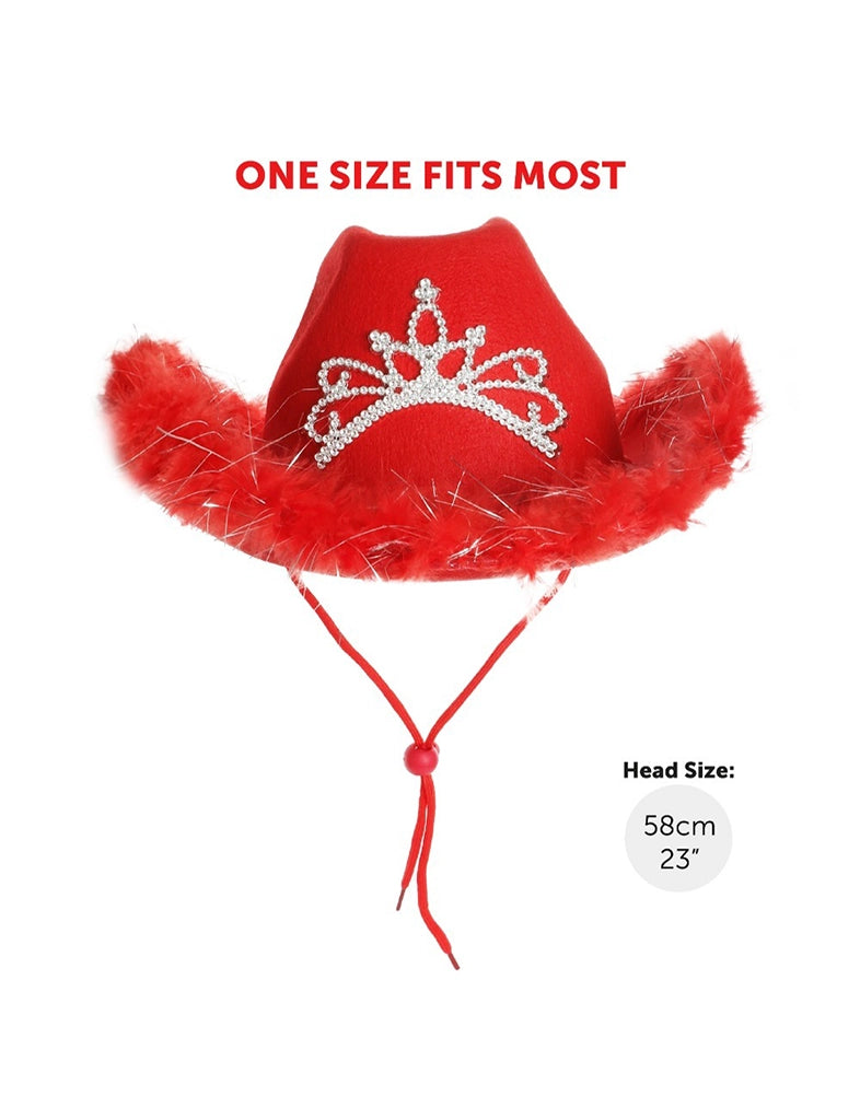 Ladies Tiara Cowgirl Hat with with Fluff Trim Marabou Trim red