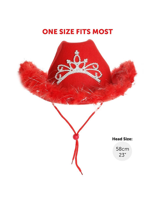 Ladies Tiara Cowgirl Hat with with Fluff Trim Marabou Trim red