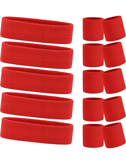 Ladies Gym Exercise Sports Neon Sweat Headband & Wristbands Set  red pack 5