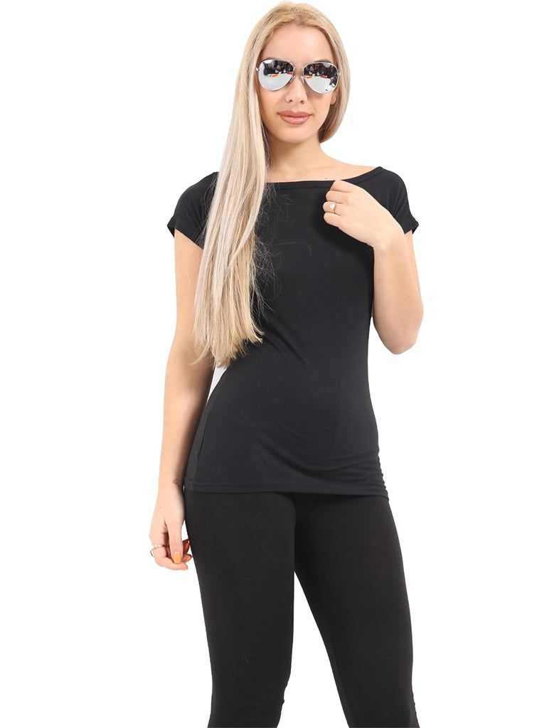 Women's Slash Neck Black Viscose T-Shirt