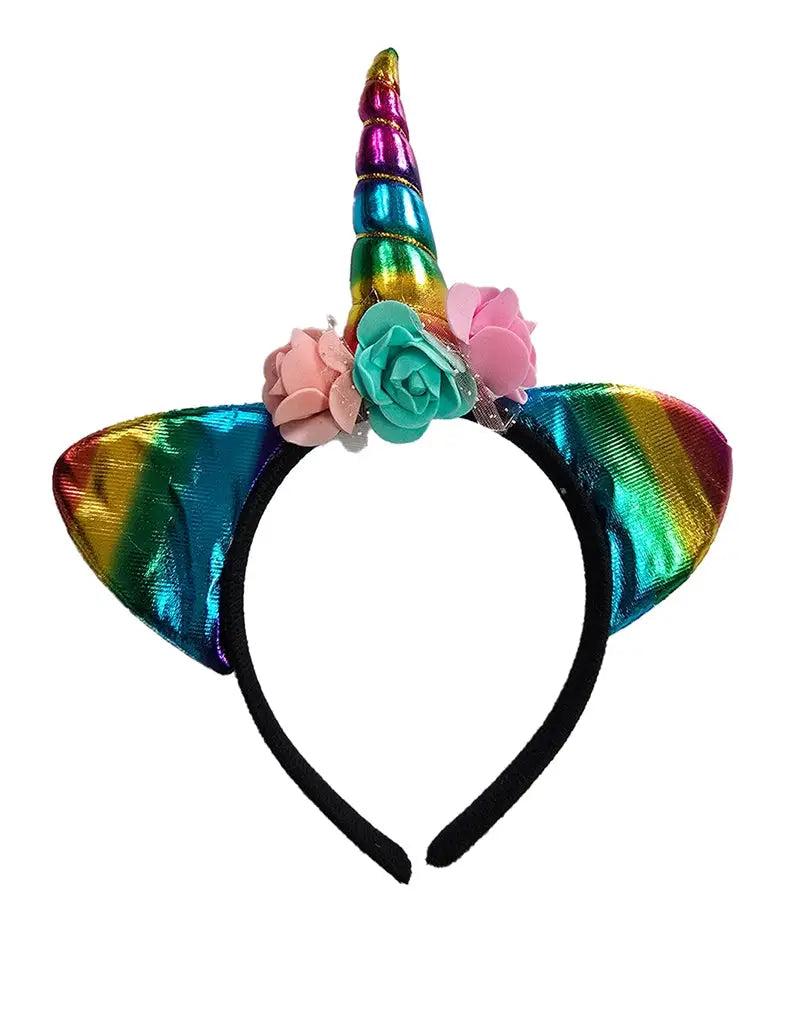 Ladies Unicorn Cat Ear Headband Rainbow