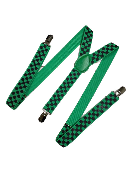 Men’s Y-Back Check Printed Suspenders – Adjustable & Stylish (2.5cm) green