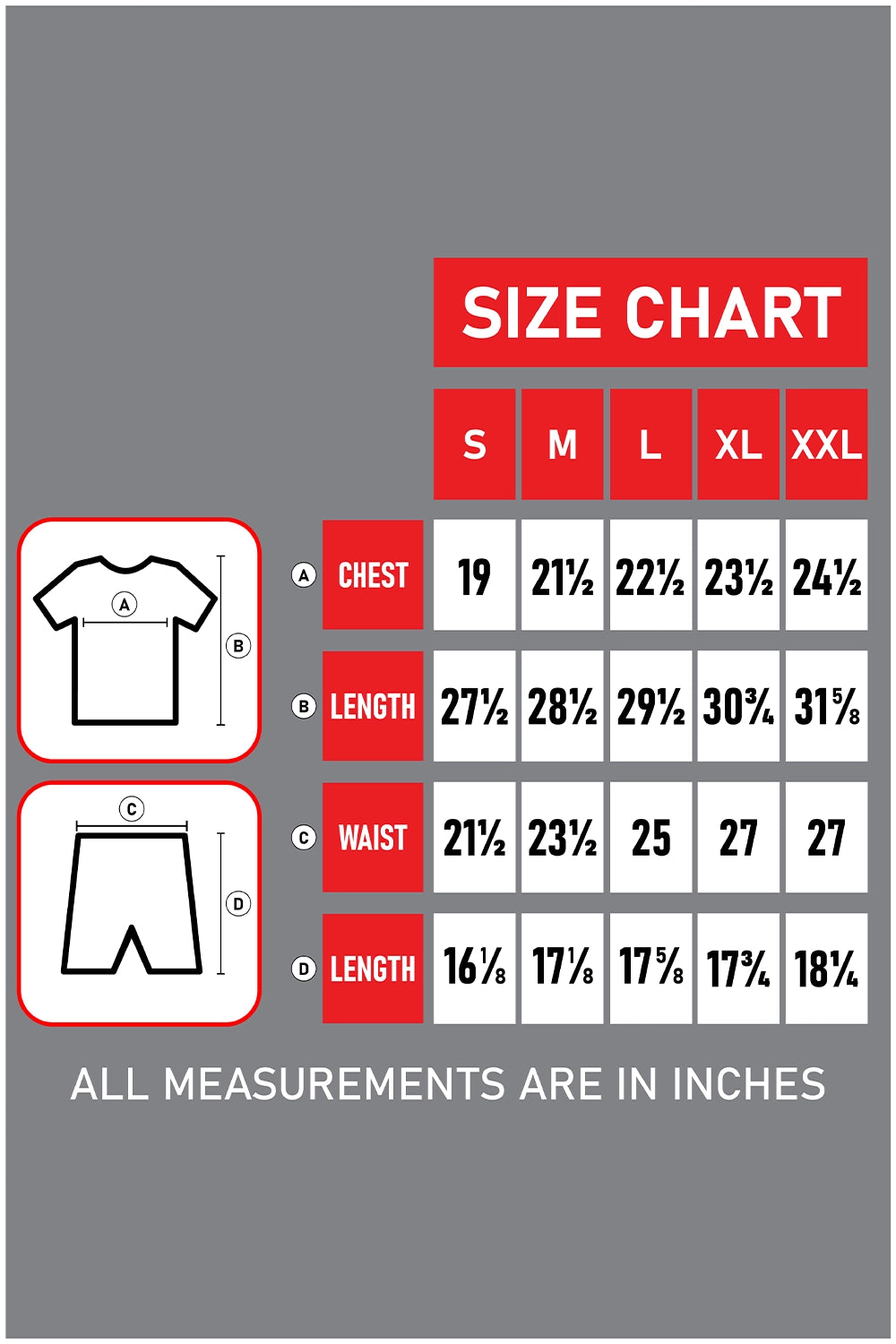 Men's Life Guard Costume size chart